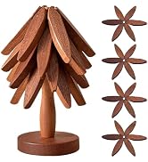 Wooden Trivets for Hot Dishes, Tree Shape Trivets Set, 4 Wooden Trivets + 1 Stand Stored Like a C...