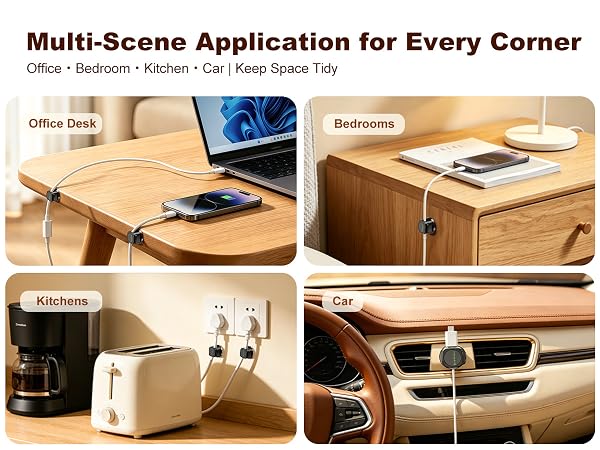 Multi-use cord organizer clips for office, bedroom, kitchen, car cable tidying