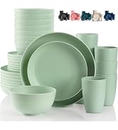 Gudvilla Camping Plates Cups and Bowls Set Green Reusable Microwave Safe Lightweight Unbreakable ...