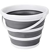 Eurow Indoor and Outdoor Collapsible Bucket with Handle, 10 Liters, 2.6 Gallons, Gray and White