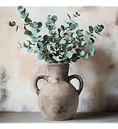 Rustic Farmhouse Ceramic Flower Vase with 2 Handles for Home Decor, Vintage Washed Terra Cotta Va...