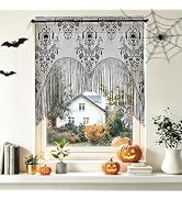 ZeeDix 2 Pcs Halloween Lace Curtains Black Skull Tassel Window Door Curtain | 2 Pcs Black Lace Sk...