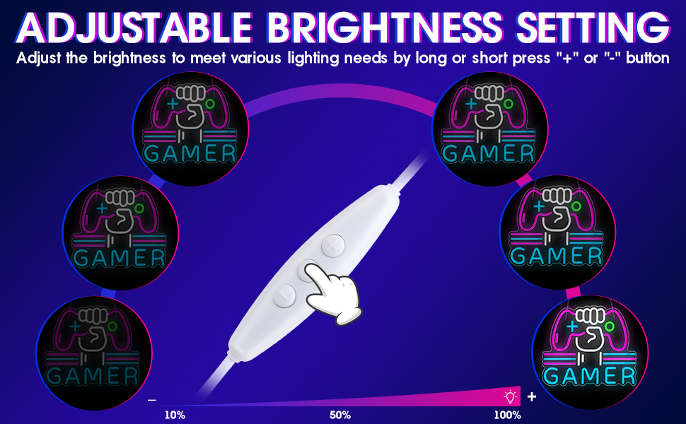Dimmable Gamer Led Neon Lights Signs, USB Powered Gamer Gifts for Game Zone Party Decor (6 Modes)