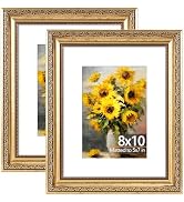 JCJMY 8x10 Vintage Picture Frame with 5x7 Mat Set of 2, Elegant Retro 8 by 10 Photo Frame with Sh...