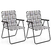 Tangkula Folding Lawn Chairs Set of 2, Portable Webbed Chairs with Webbing Seat & Back, Widened A...