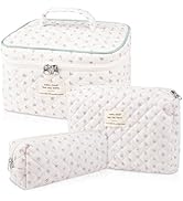 Makeup Bag Set, Quilted Makeup Bag, Large Floral Cosmetic Bag for Women, Cute Cotton Makeup Bag, ...