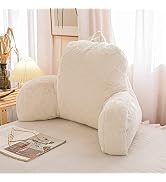 Holawakaka Large Faux Fur Bed Rest Pillow with Arms, Rabbit Fur Reading Pillows Perfect for Adult...