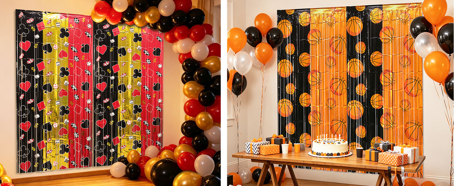 Basketball Print Foil Fringe Curtain Backdrop Photo Booth Props casino poker Door Fringe Curtains