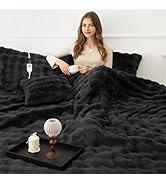 VELLUBAM Faux Rabbit Fur Bubble Electric Blanket Twin Dark Grey - Ultra Soft Cozy Luxury Heated B...