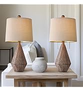 PoKat 20.25" Retro Farmhouse Table Lamp Set of 2 - Living Room & Bedroom Rustic Linen Bedside Nig...