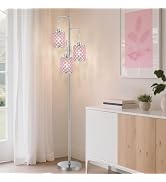 Pink Crystal Floor Lamp, 3-Light Standing Tall Lamp with Sparkling K9 Crystal Shade, Rotary Switc...