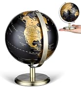 Housoutil 6 Inch Small World Globe, Black Gold Desktop Globe with Antique Bronze Stand, Vintage M...