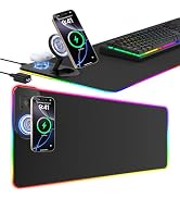 TARKARI Gaming Mouse Pad Wireless Charging - Desk Mat Magnetic Foldable Phone Stand with 20W PD C...