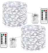JMEXSUSS 2 Pack 200 LED Fairy Lights Battery Operated, 66Ft Outdoor Fairy String Lights with Remo...