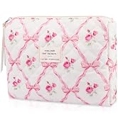 Floral Makeup Bag, Small Cosmetic Bag for Women Girls, Cute Cotton Makeup Bag, Quilted Makeup Bag...