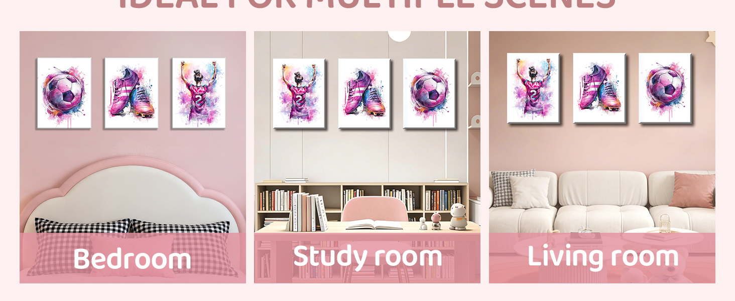 3Pcs Girl Graffiti Soccer Canvas Wall Art