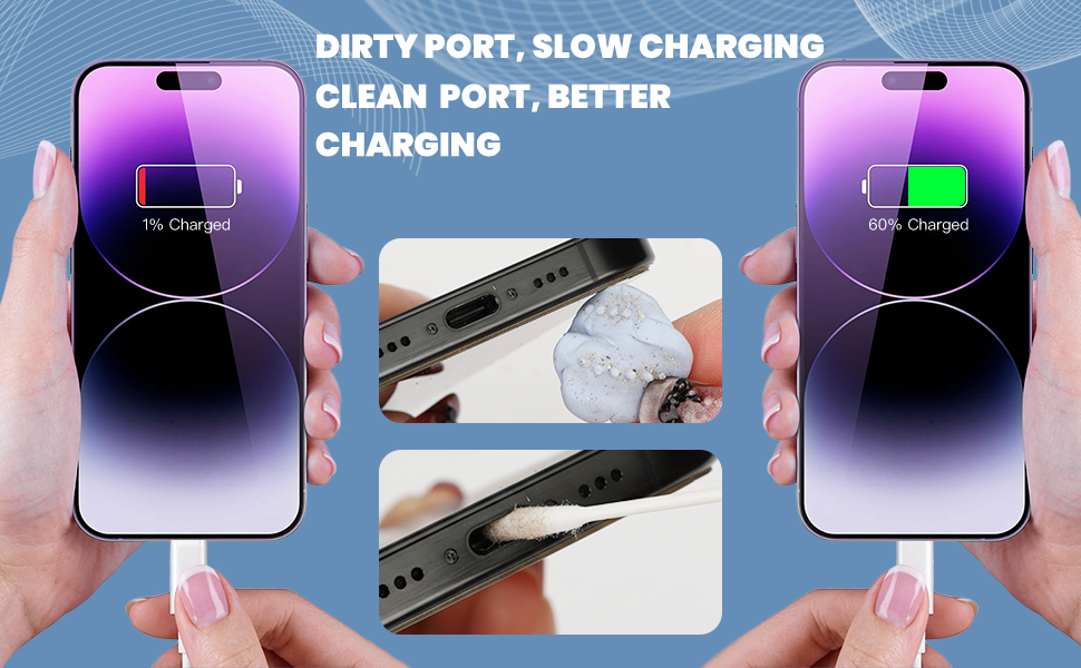 Cleaning a dusty phone charging port to help support smoother and more reliable charging