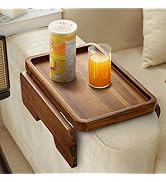 HOLANA Acacia Wood Sofa Armrest Tray - 13.75 x 9.5in Double Hinge Sofa Arm Tray Table Clip - Couc...