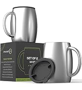 Stainless Steel Insulated Coffee Mugs Set of 2 (14oz) – Double Wall Coffee Cups with Spill Resist...