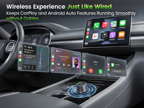 Wireless CarPlay dongle keeps in-car apps available while reducing cable clutter.