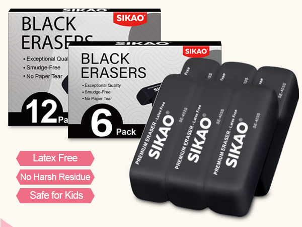 03 Sikao Pencil Erasers for Kids -403S BLACK APPA+