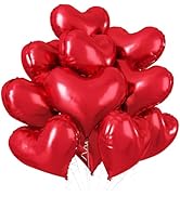 Red Heart Balloons, 10 Pcs Heart Shape Foil Mylar Balloons 20 Inch Reusable Red Large Helium Ball...