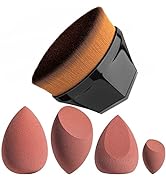 JPNK Foundation Makeup Brush with 4 Makeup Sponges Latex-free for Blending Liquid, Cream or Flawl...