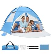COVACURE 2026 New Upgraded Beach Tent Sun Shelter for 3-4 Person - UPF 50+ UV Protection Beach Sh...