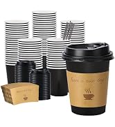BYSNOW 100 pack 12 oz Thickened Coffee Cups with Lids, Scald Resistant Hot Cups with Sleeve and S...