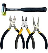 BOOSDEN 4-Piece Pliers Set Including 25mm Rubber Hammer, 5" Wire Cutters, 5" Needle Nose Pliers, ...
