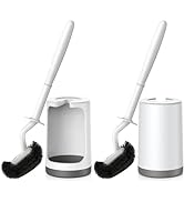 HAMITOR Toilet Bowl Brush Holder Set: Curved Design with Holder for Deep Cleaning Under Rim - Com...