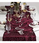 Leetaltree Luxury Rhinestone Scarf Table Runner 120 Inch 10FT - Silk Shine, Elegant Gift Set with...