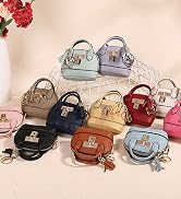 QeenRTUU Mini Tote Bag Keychain Coin Purse Pu Leather Key Chain Small Change Purse for Women Keyc...