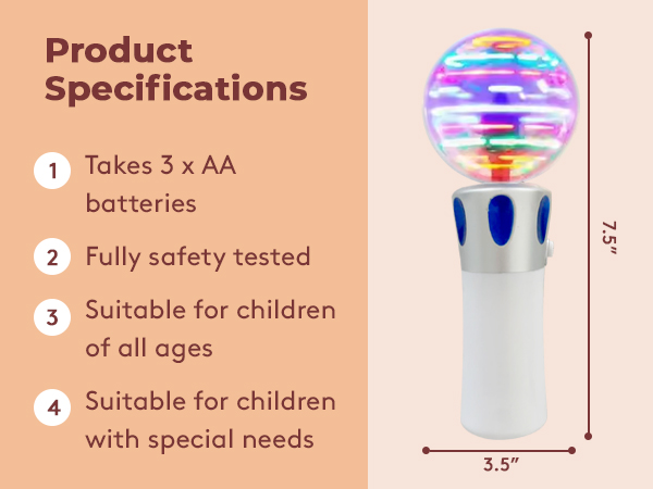 spinning light up wand, light up and sound toys, musical sensory toys, light up sensory toy
