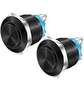 DaierTek 2pcs Momentary Horn Push Button Switch 12V Black Metal Waterproof 19mm Round Starter Pow...