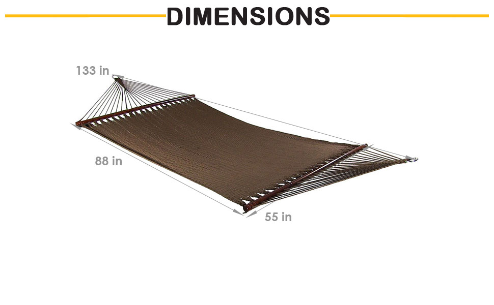 55 inch wide x 133 inch long, weighs 15 pounds. Bed is 55 inch wide x 88 inch long; 600 lb capacity