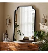 GLSLAND 24"x36" Black Petal Arch Bathroom Mirror Wall Mounted Vanity Scalloped Mirror for Over Si...