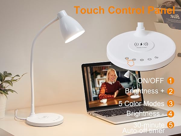 Desk Lamp for Home Office LED Desk Light USB Charging Ports Bedside Table Lamp for Dorm Room