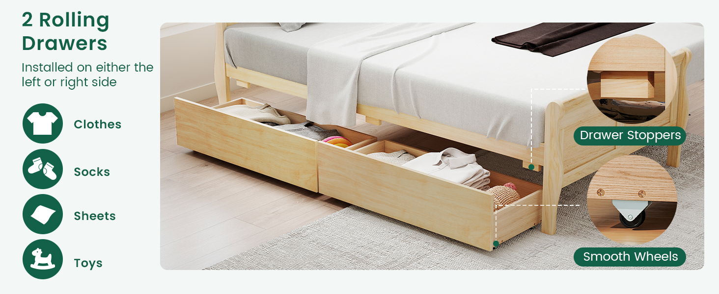 Wood Platform Bed with Headboard Footboard, Wooden Slats Support Mattress Foundation