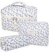 Makeup Bag Set, Quilted Makeup Bag, Large Floral Cosmetic Bag for Women, Cute Cotton Makeup Bags,...