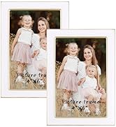 4x6 White Enamel Picture Frames - Metal Gold Edge - Cute Frame for 4 x 6 Inch Photos Pictures Art...