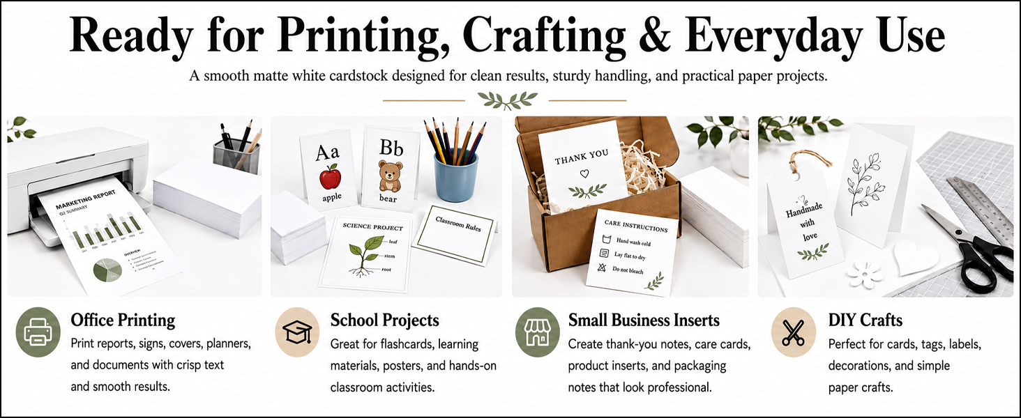 Cardstock printer paper 8.5 x 11 for printing, school projects and crafts