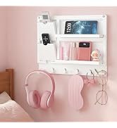 Lifewit Plastic Adhesive Bedside Shelf, Floating Pegboard Shelves, Key Remote Control Holder, Wal...