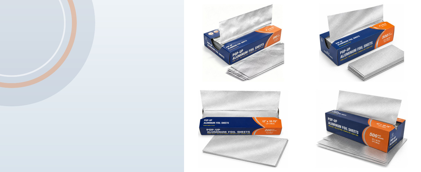 Four BronzeOx pop-up aluminum foil sheet options in two sizes and two counts.