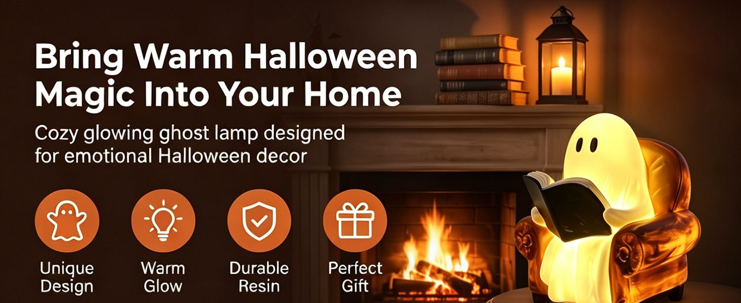 ghost reading book lamp halloween decor