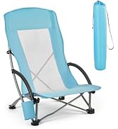 VEVOR Folding Beach Chair, High Back Camping Chairs for Adults, with Cup Pocket, Mesh Back, Carry...