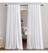 NICETOWN White Linen Sheer Curtains and Drapes 84 inches Long, Rod Pocket & Back Tab semitranspar...