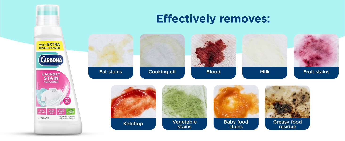 Carbona stain remover for grease, food, blood, and everyday laundry stains on fabrics
