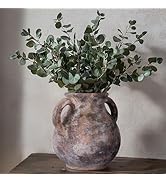 QIANLING Ceramic Rustic Farmhouse Vase, 6.5 Inch Terracotta Vases, Vintage Vase with 2 Ear Design...