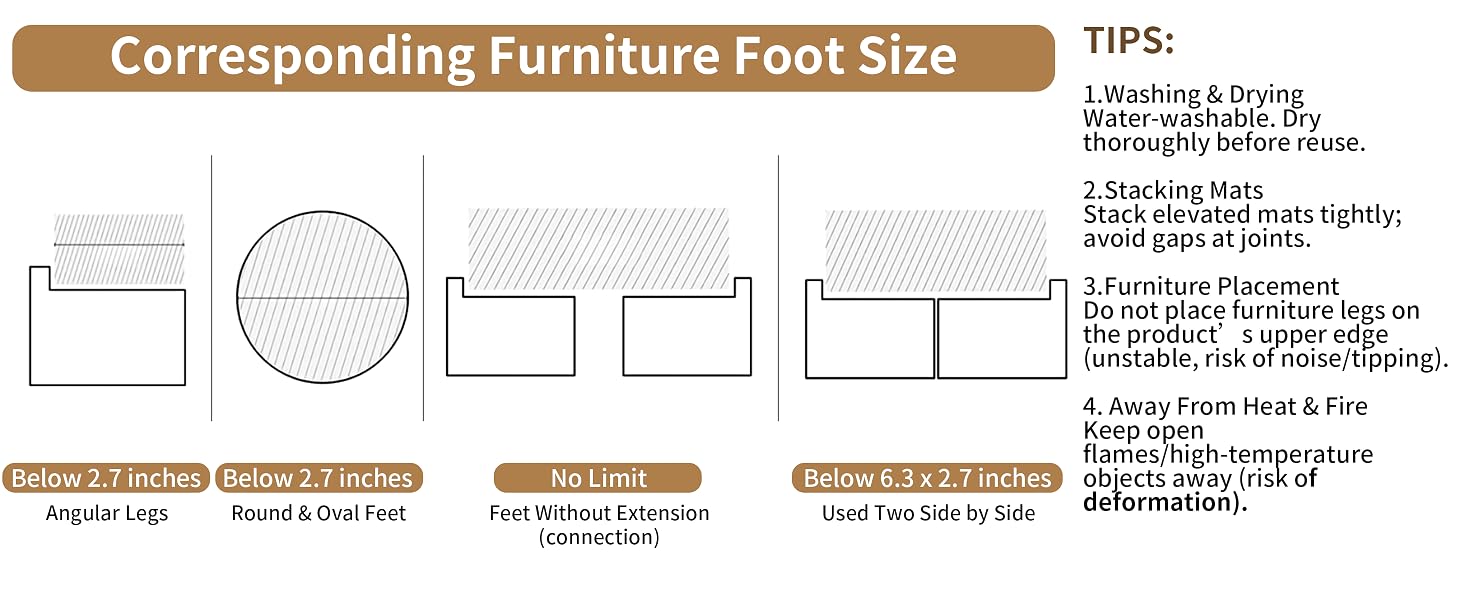Furniture Risers for Bed Couch Sofa Desk Chair Blocks, Lift Height 1.5", 3" or 4.3"